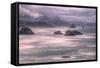 Misty Stormy Morning at Cannon Beach, Oregon Coast-Vincent James-Framed Stretched Canvas