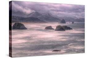 Misty Stormy Morning at Cannon Beach, Oregon Coast-Vincent James-Stretched Canvas