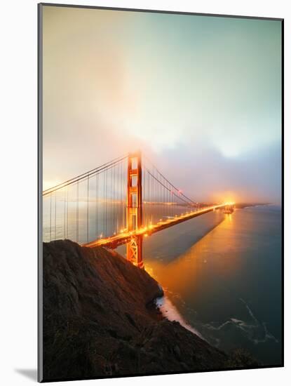 Misty Stormy Morning Golden Gate Bridge, Night Lights, San Francisco-Vincent James-Mounted Photographic Print