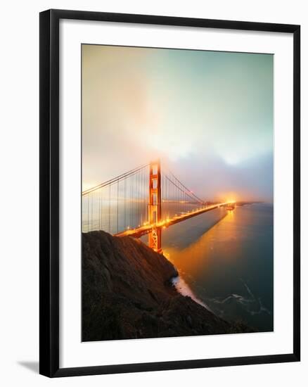 Misty Stormy Morning Golden Gate Bridge, Night Lights, San Francisco-Vincent James-Framed Photographic Print