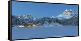 Misurina's Lake Covered by Winter Snow, with Lavaredo's Three Peaks and Monte Piana-ClickAlps-Framed Stretched Canvas
