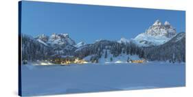 Misurina's Lake Covered by Winter Snow, with Lavaredo's Three Peaks and Monte Piana-ClickAlps-Stretched Canvas