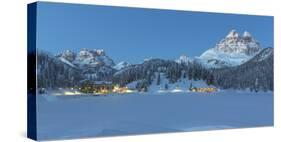 Misurina's Lake Covered by Winter Snow, with Lavaredo's Three Peaks and Monte Piana-ClickAlps-Stretched Canvas