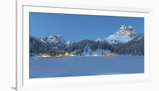 Misurina's Lake Covered by Winter Snow, with Lavaredo's Three Peaks and Monte Piana-ClickAlps-Framed Photographic Print