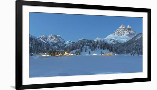 Misurina's Lake Covered by Winter Snow, with Lavaredo's Three Peaks and Monte Piana-ClickAlps-Framed Photographic Print