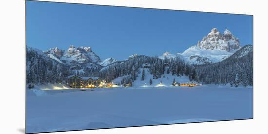 Misurina's Lake Covered by Winter Snow, with Lavaredo's Three Peaks and Monte Piana-ClickAlps-Mounted Photographic Print