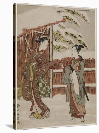 Mitate of a Scene from the Kabuki Play Women's Version of Ptted Trees, C. 1768-Suzuki Harunobu-Stretched Canvas