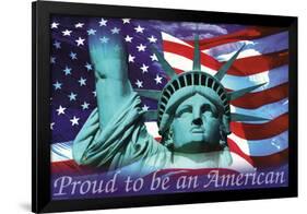 Mitchell Funk Proud To Be an American Statue of Liberty and Flag Art Print Poster-null-Framed Poster