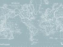 World Map on Aqua-Mitchell-Art Print