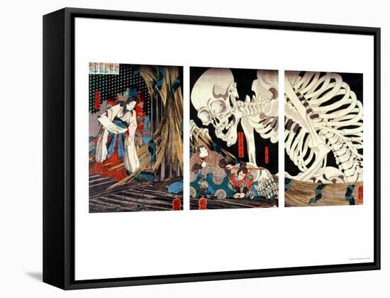 Mitsukini Defying the Skeleton Spectre, circa 1845-Kuniyoshi Utagawa-Framed Stretched Canvas