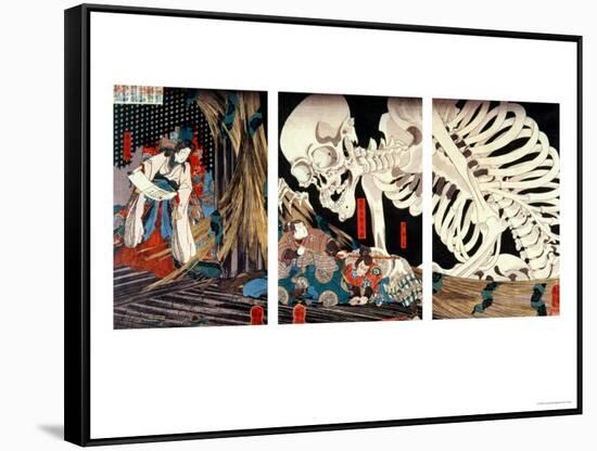 Mitsukini Defying the Skeleton Spectre, circa 1845-Kuniyoshi Utagawa-Framed Stretched Canvas