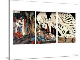 Mitsukini Defying the Skeleton Spectre, circa 1845-Kuniyoshi Utagawa-Stretched Canvas