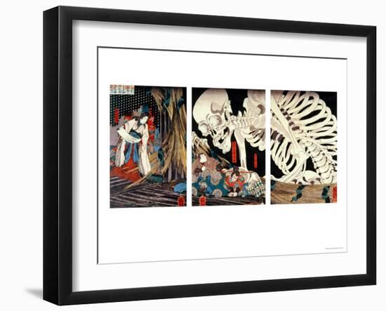 Mitsukini Defying the Skeleton Spectre, circa 1845-Kuniyoshi Utagawa-Framed Premium Giclee Print