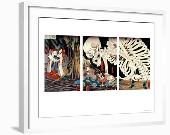 Mitsukini Defying the Skeleton Spectre, circa 1845-Kuniyoshi Utagawa-Framed Giclee Print