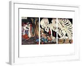 Mitsukini Defying the Skeleton Spectre, circa 1845-Kuniyoshi Utagawa-Framed Giclee Print