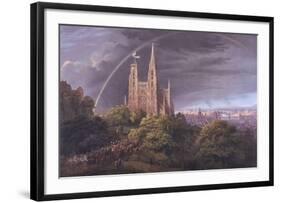 Mittelalterliche Stadt an eniem Fluss-Karl Friedrich Schinkel-Framed Art Print