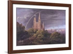 Mittelalterliche Stadt an eniem Fluss-Karl Friedrich Schinkel-Framed Art Print