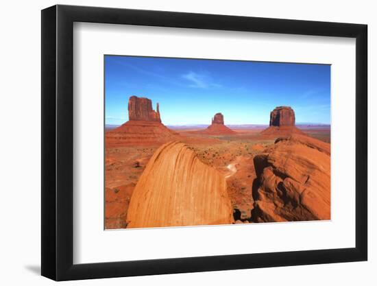 Mittens in Panoramic Landscape at Sunset, Monument Valley, Utah-Bill Bachmann-Framed Photographic Print