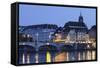 Mittlere Rheinbrucke Bridge and Martinskirche Church-Markus Lange-Framed Stretched Canvas