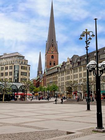 Rathaus Market Platz Square and St Petrikirche, St. Peter Church, Historic Center, Hamburg, Germany