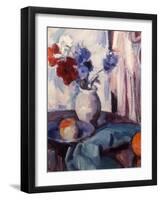 Mixed Carnations and Cornflowers in a Pottery Vase, C.1931-Samuel John Peploe-Framed Giclee Print