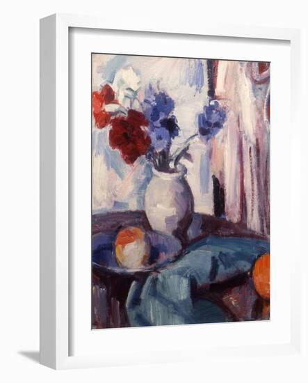 Mixed Carnations and Cornflowers in a Pottery Vase, C.1931-Samuel John Peploe-Framed Giclee Print