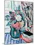 Mixed Dahlias in a Green Vase, with a Book on a Chequered Tablecloth-George Leslie Hunter-Mounted Giclee Print