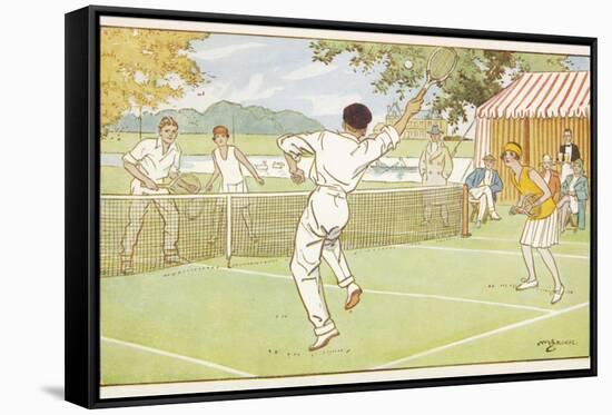 Mixed Doubles in the Grounds of a Stately Home-C.m. Brock-Framed Stretched Canvas