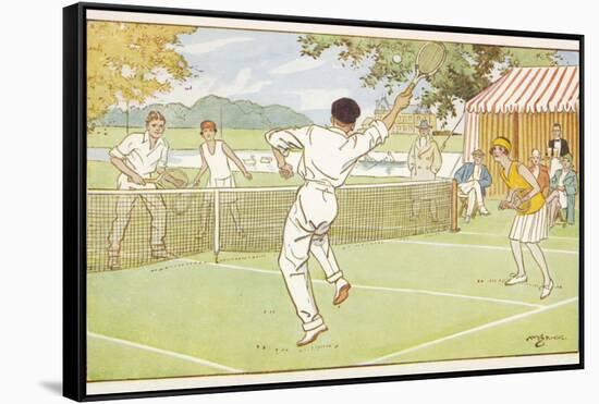 Mixed Doubles in the Grounds of a Stately Home-C.m. Brock-Framed Stretched Canvas
