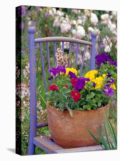 Mixed Flowers and Old Chair, Seattle, Washington, USA-Terry Eggers-Stretched Canvas