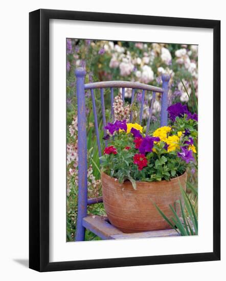 Mixed Flowers and Old Chair, Seattle, Washington, USA-Terry Eggers-Framed Photographic Print