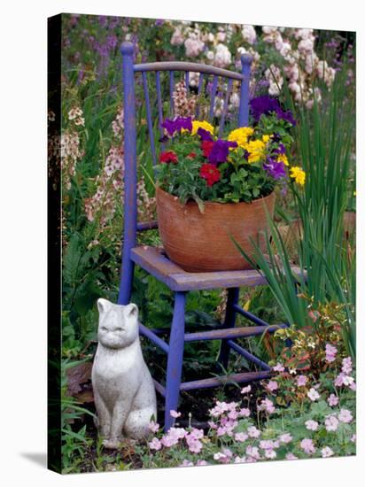 Mixed Flowers and Old Chair, Seattle, Washington, USA-Terry Eggers-Stretched Canvas