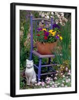 Mixed Flowers and Old Chair, Seattle, Washington, USA-Terry Eggers-Framed Premium Photographic Print