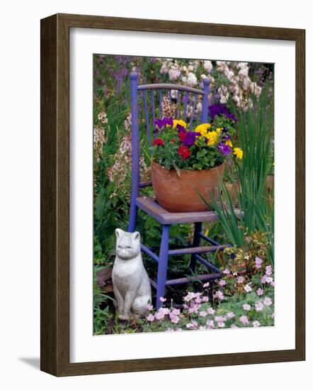 Mixed Flowers and Old Chair, Seattle, Washington, USA-Terry Eggers-Framed Photographic Print