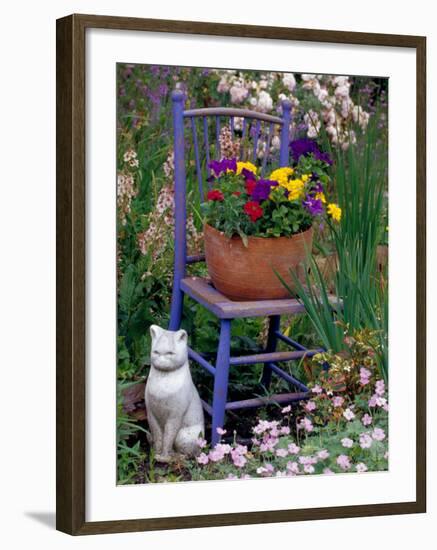 Mixed Flowers and Old Chair, Seattle, Washington, USA-Terry Eggers-Framed Photographic Print