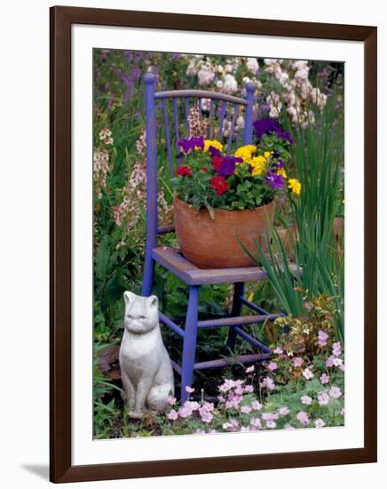 Mixed Flowers and Old Chair, Seattle, Washington, USA-Terry Eggers-Framed Photographic Print