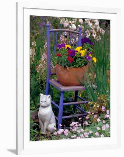 Mixed Flowers and Old Chair, Seattle, Washington, USA-Terry Eggers-Framed Photographic Print