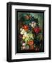 Mixed Flowers and Pineapples in an Urn with a Bird's Nest and a Cat-Jan van Os-Framed Giclee Print