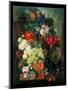 Mixed Flowers and Pineapples in an Urn with a Bird's Nest and a Cat-Jan van Os-Mounted Giclee Print