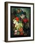 Mixed Flowers and Pineapples in an Urn with a Bird's Nest and a Cat-Jan van Os-Framed Giclee Print