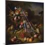 Mixed Fruit with a Monkey, a Parrot, a Jay and Two Finches in Landscapes-Tobias Stranover-Mounted Giclee Print