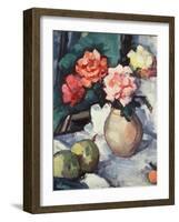 Mixed Roses in a Brown Vase with a Cup, Saucer and Apples, 1928-Samuel John Peploe-Framed Giclee Print