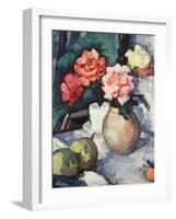 Mixed Roses in a Brown Vase with a Cup, Saucer and Apples, 1928-Samuel John Peploe-Framed Giclee Print