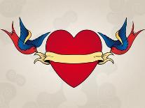 Tattoo Style Swallows with Heart, Old School-Mixov-Art Print