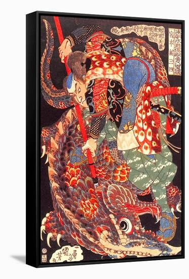 Miyamoto Musashi Killing a Giant Nue-Kuniyoshi Utagawa-Framed Stretched Canvas
