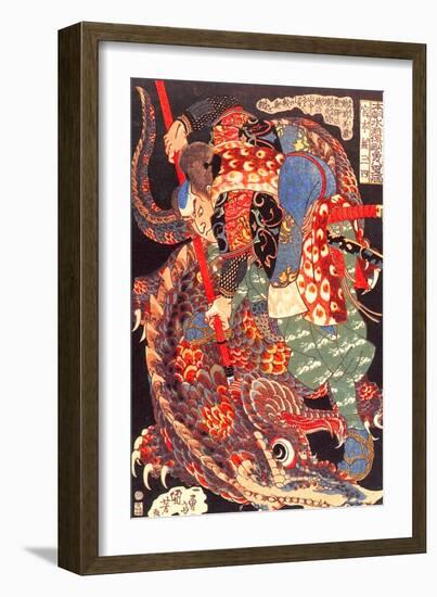 Miyamoto Musashi Killing a Giant Nue-Kuniyoshi Utagawa-Framed Giclee Print