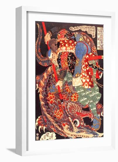 Miyamoto Musashi Killing a Giant Nue-Kuniyoshi Utagawa-Framed Giclee Print