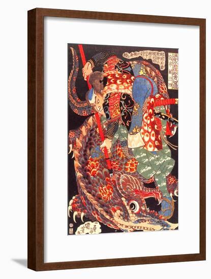 Miyamoto Musashi Killing a Giant Nue-Kuniyoshi Utagawa-Framed Giclee Print