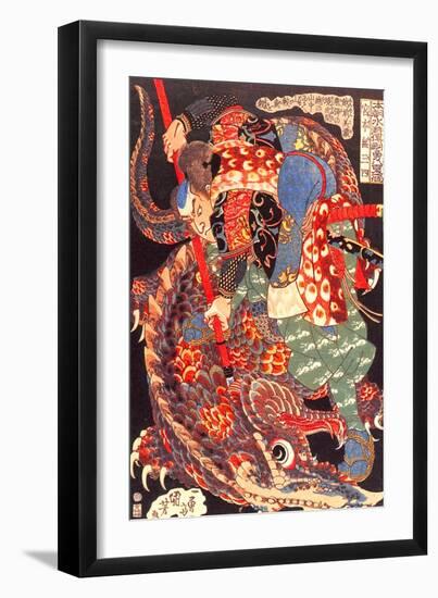 Miyamoto Musashi Killing a Giant Nue-Kuniyoshi Utagawa-Framed Premium Giclee Print