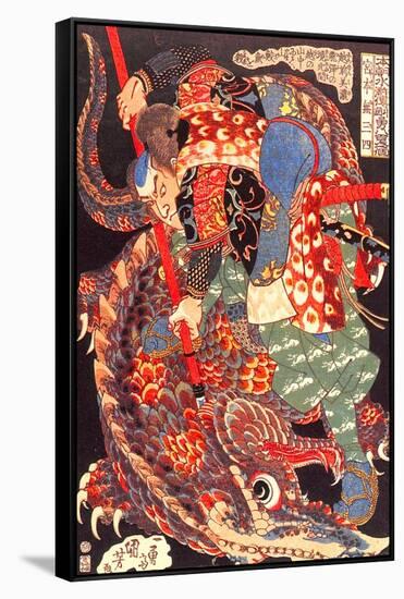 Miyamoto Musashi Killing a Giant Nue-Kuniyoshi Utagawa-Framed Stretched Canvas